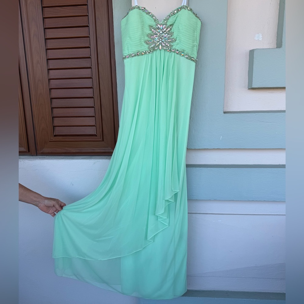 XScape Prom 2015 NWT Seafoam Green Beaded Sweetheart Neckline Gown Prom - Picture 3 of 6